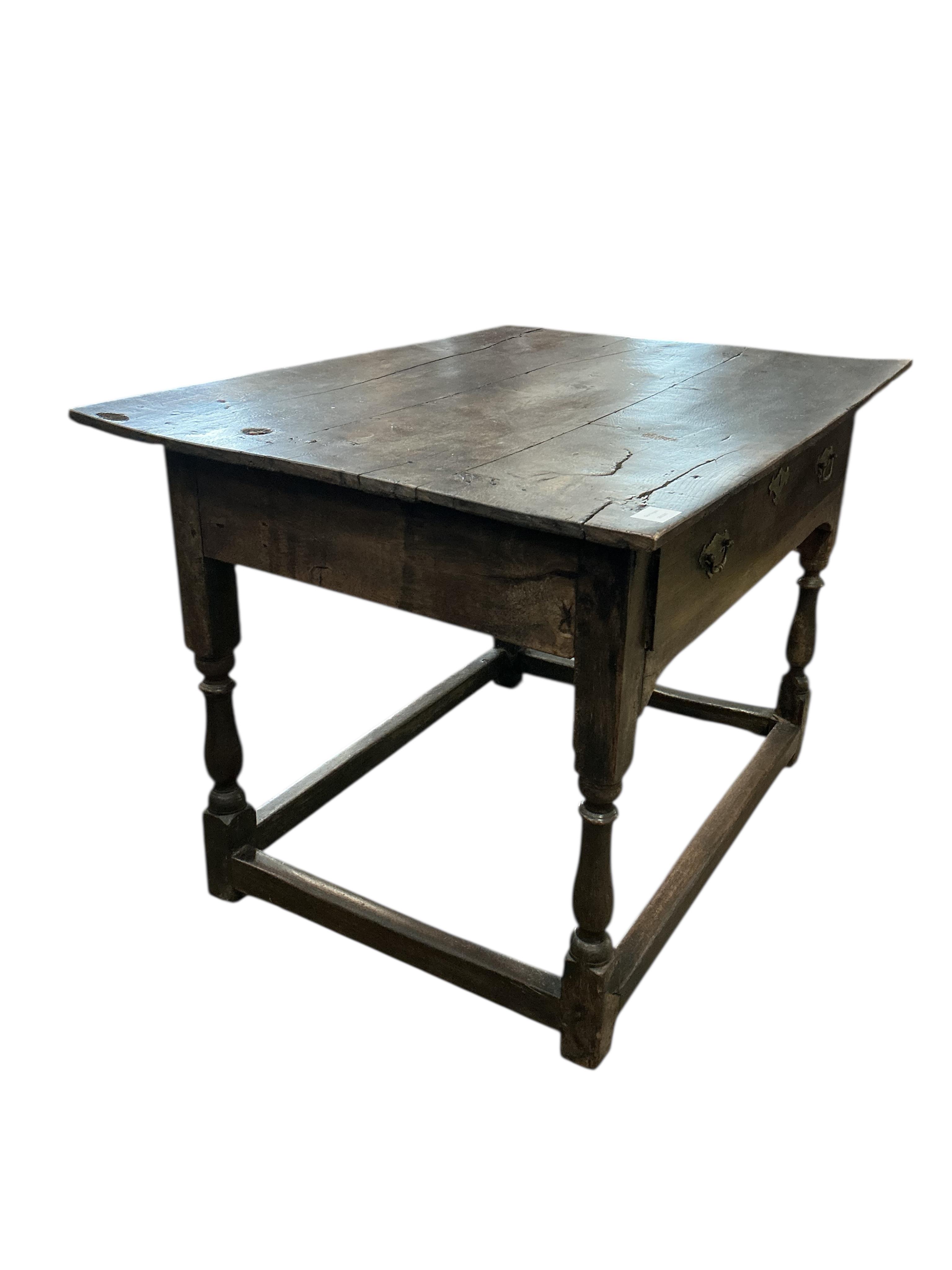 A late 17th century rectangular oak occasional table, width 97cm, depth 73cm, height 68cm